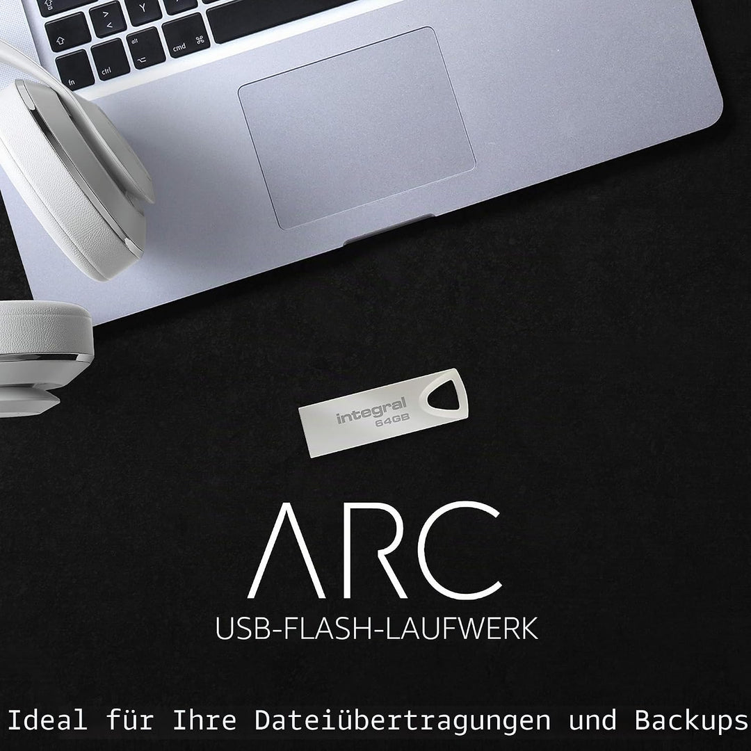 Integral 64GB USB-Speicher 2.0 Flash-Laufwerk Arc mit Metallgehäuse für Schlüsselringe, eine stilvol