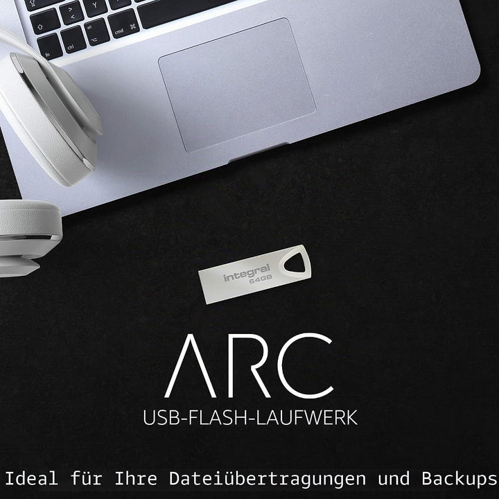 Integral 64GB USB-Speicher 2.0 Flash-Laufwerk Arc mit Metallgehäuse für Schlüsselringe, eine stilvol