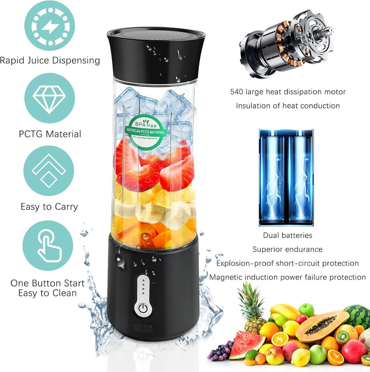 Talifoca 500ml Tragbarer Mixer für Smoothies und Shakes, Standmixer To Go mit 6-Klingen Edelstahl, W