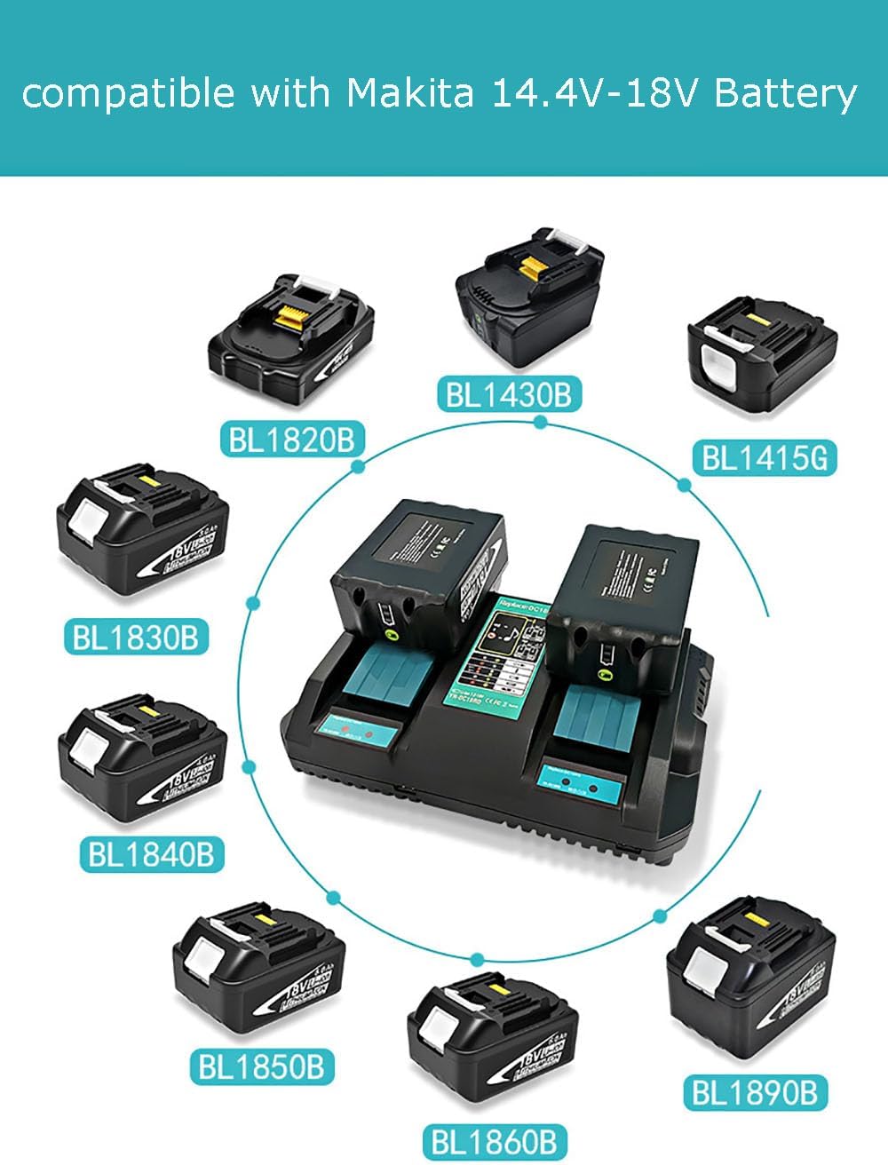 Ladegerät DC18RD 14.4V-18V Dual Port Schnellladegerät für Akku BL1850B BL1850 BL1860B BL1860 BL1840B