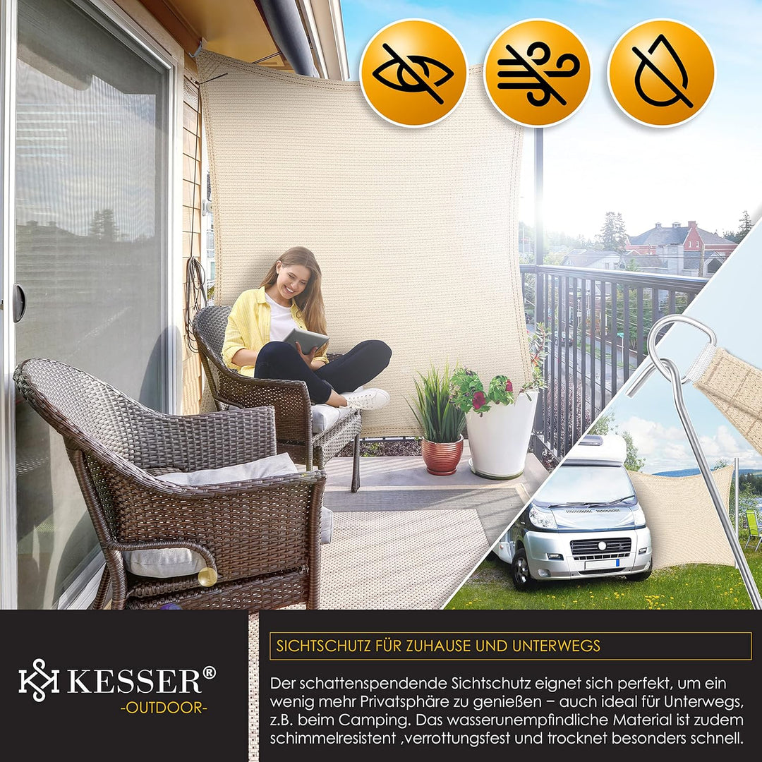 KESSER® Sonnensegel Sonnenschutz Windschutz | HDPE Gewebe | wasserabweisend & windabweisend | Quadra