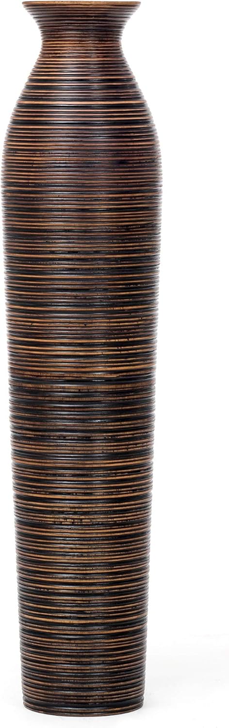 Leewadee Grosse Bodenvase für Dekozweige hohe Standvase Design Holzvase, Holz, 90 cm, Braun 90 cm Br