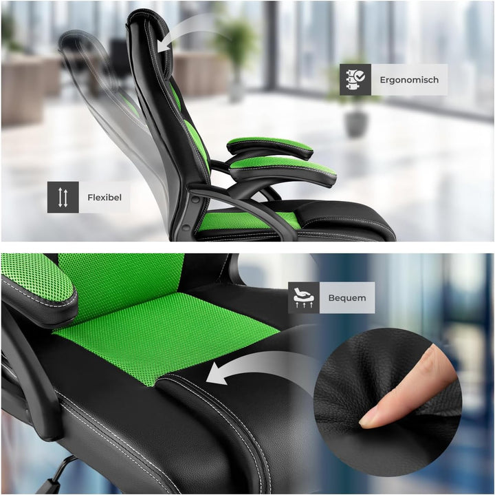 tectake® Racing Bürostuhl, Gaming Stuhl mit Wippfunktion, Chefsessel, Drehstuhl mit Rollen, höhenver