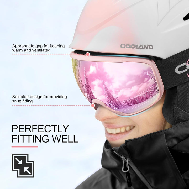 Odoland Skihelm mit Skibrille für Skifahren und Snowboard, Einstellbare Grössenverstellbar, mit Ohre