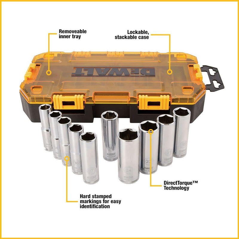 DEWALT Steckschlüsselsatz, metrisch, 1/2 Zoll Antrieb, 10-teilig (DWMT73815) Metrisches Steckschlüss