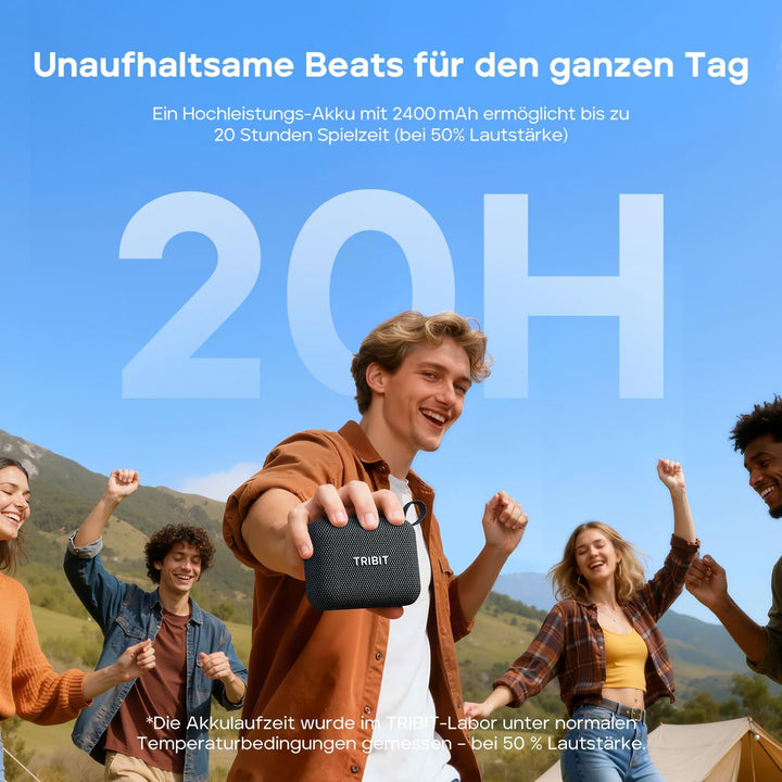 Tribit PocketGo Bluetooth Lautsprecher Klein,20 Std., IP68 Wasserdicht, Bluetooth 6.0, kraftvoller K