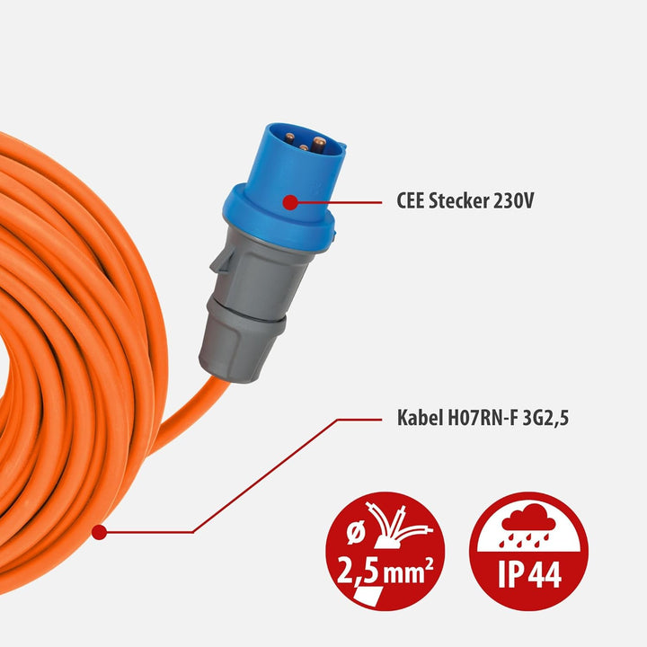 Brennenstuhl Camping CEE-Verlängerungskabel mit CEE-Stecker und Winkelkupplung inkl. Schutzkontakt-K