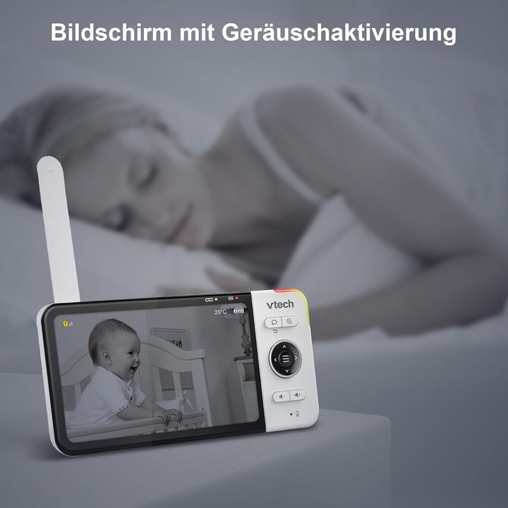 VTech VM818 HD Babymonitor – Video-Babyphone mit Weitwinkelkamera – HD-Video, klarer Sound, 5" LCD-F