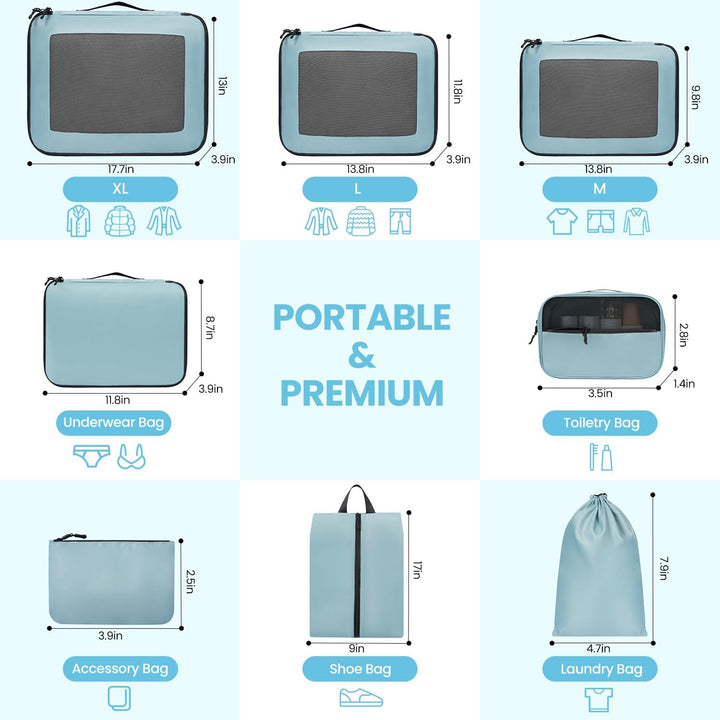 Packing Cubes for Suitcase 8 Set, Leichtgewichtige Gepäck Packing Organizer Packing Cubes für Reisez