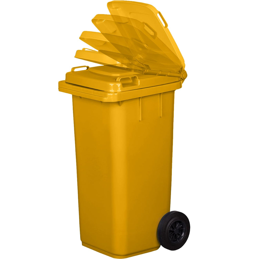 Jestic Mülltonne 120 Liter gelb mit Gummirädern, für Mülltrennung, Recycling innen aussen, EN840, ge