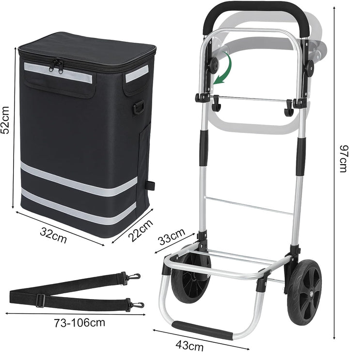 Einkaufstrolley 64 L, klappbarer Einkaufswagen mit Aluminiumrahmen, bis 60 kg Tragkraft, grosse Roll