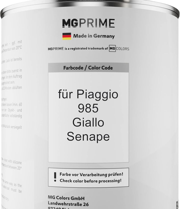 MG PRIME Autolack Dose Set für Piaggio 985 Giallo Senape Basislack 2K Klarlack Härter spritzfertig 2