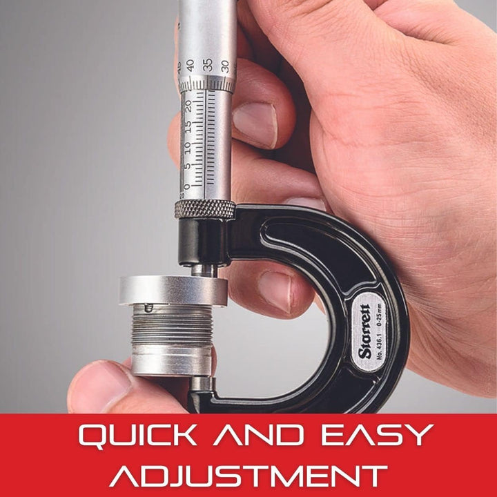 Starrett 436.1XRL-1 Aussenmikrometer, Ratschenanschlag, Kontermutter, Hartmetallflächen, Bereich 0-1