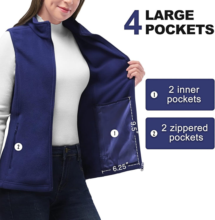 33,000ft Damen Fleece Weste Jacke Standkragen Ultraleicht Outdoor Westen Tops mit Taschen Reissversc