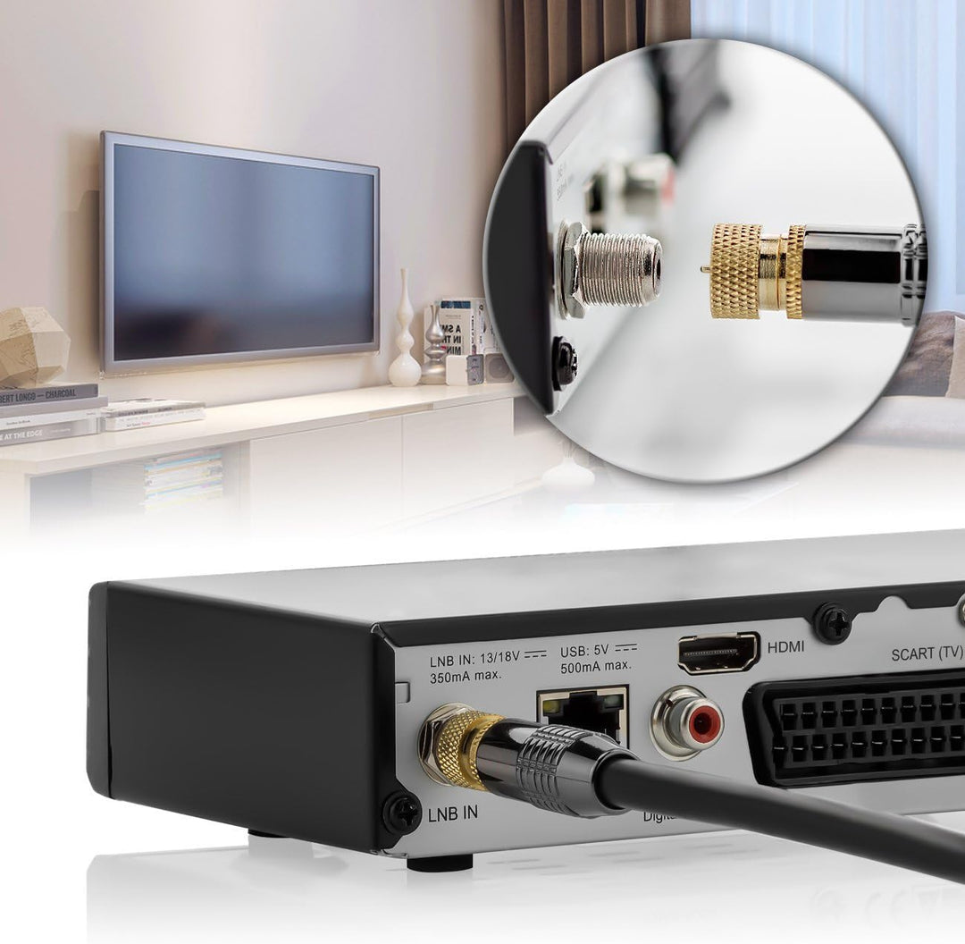 deleyCON 7,5m SAT Antennenkabel Satellitenkabel Koaxialkabel - HDTV Full HD - F-Stecker 90° Grad Gew