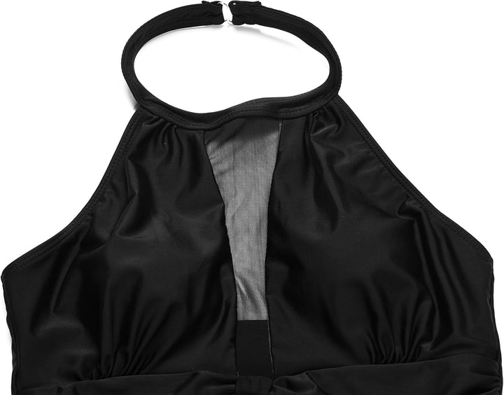 Eomenie Damen-Badeanzug, Einteiler, Bauchkontrolle, hohe Taille, Ausschnitt, Wickelband im Rücken, 1