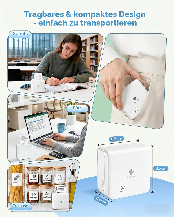 Phomemo M02 Pro Mini Drucker für Smartphone, Sticker Drucker 300 DPI Mini Thermodrucker Tiny Printer