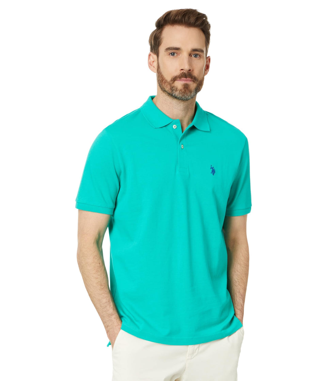 U.S. Polo Assn. Solid Interlock Kurzes Poloshirt für Herren M Emerald Circus, M Emerald Circus