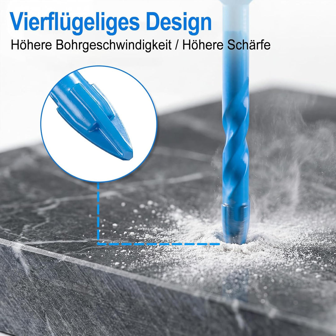 Fliesenbohrer Diamantbohrer Glasbohrer Set 5-tlg. 6, 8, 10, 12 mm + 6 mm Karbidbohrer für Keramik, G