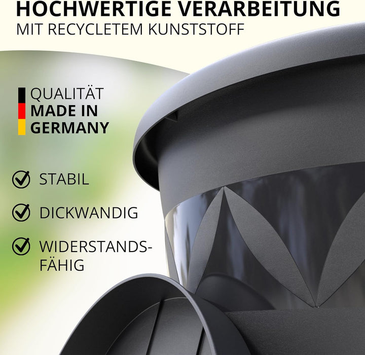 Plastard Blumentöpfe 5er Set 30 cm Durchmesser Anthrazit runder Pflanzkübel mit Untersetzer aus Kuns