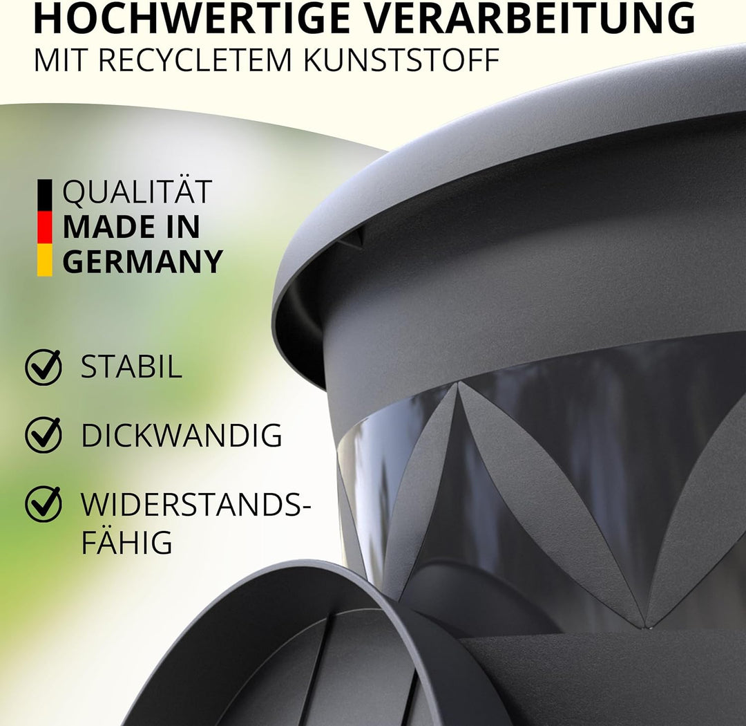 10er Set Blumentöpfe mit Untersetzer 24 cm Durchmesser Anthrazit runder Pflanzkübel aus Kunststoff g