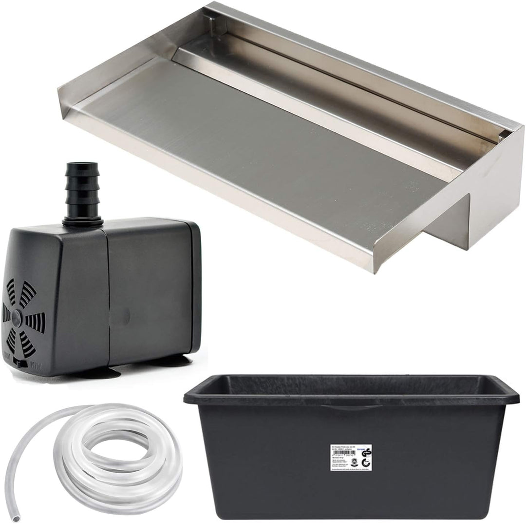 Köhko Wasserfall-Set Akaka (Länge 60 cm) aus Edelstahl matt 24303 - Komplett-Set inkl. Pumpe und Bec