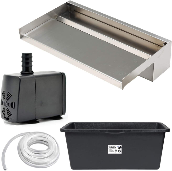 Köhko Wasserfall-Set Akaka (Länge 60 cm) aus Edelstahl matt 24303 - Komplett-Set inkl. Pumpe und Bec