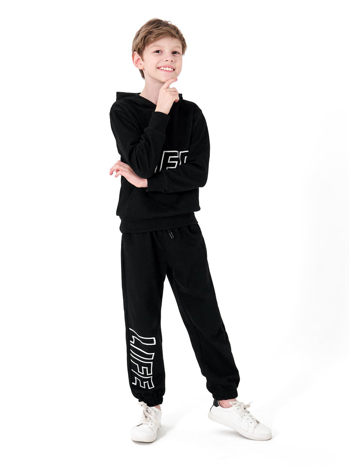 NATUST Kinder Trainingsanzug Jungen Mädchen Sportanzug Einfarbig Sweat Jogginganzug 120 Schwarz, 120