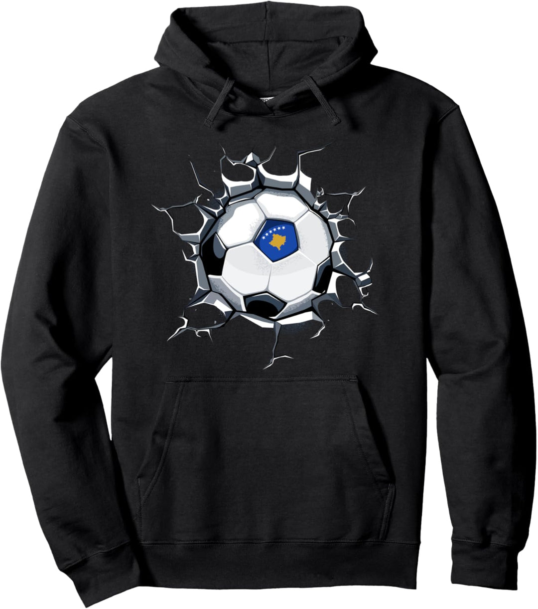 Kosovo Fussball in Rissiger Wand Kosovarische Flagge Sport Pullover Hoodie