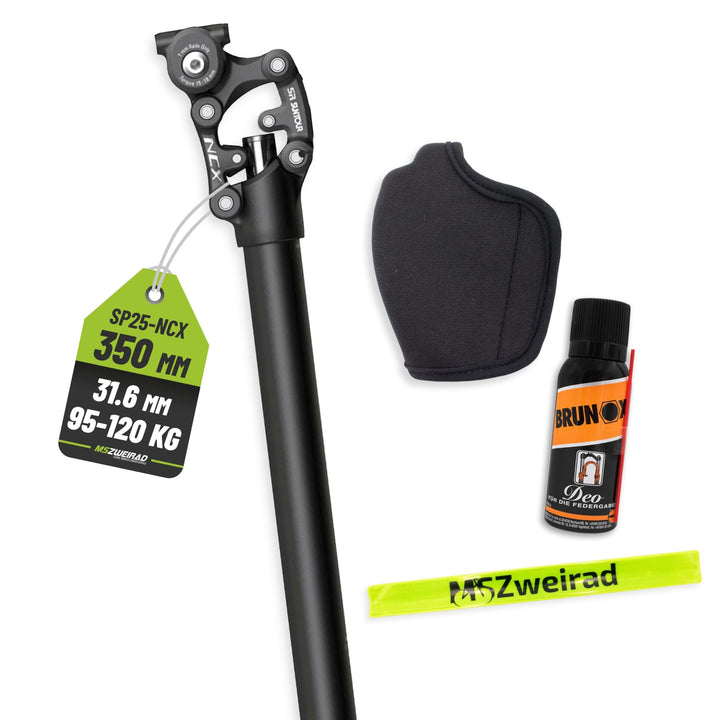 Suntour Federsattelstütze SP25-NCX Durchmesser 30,9mm/31,6mm, Länge 350mm,Gewicht bis 70kg, 70-95kg