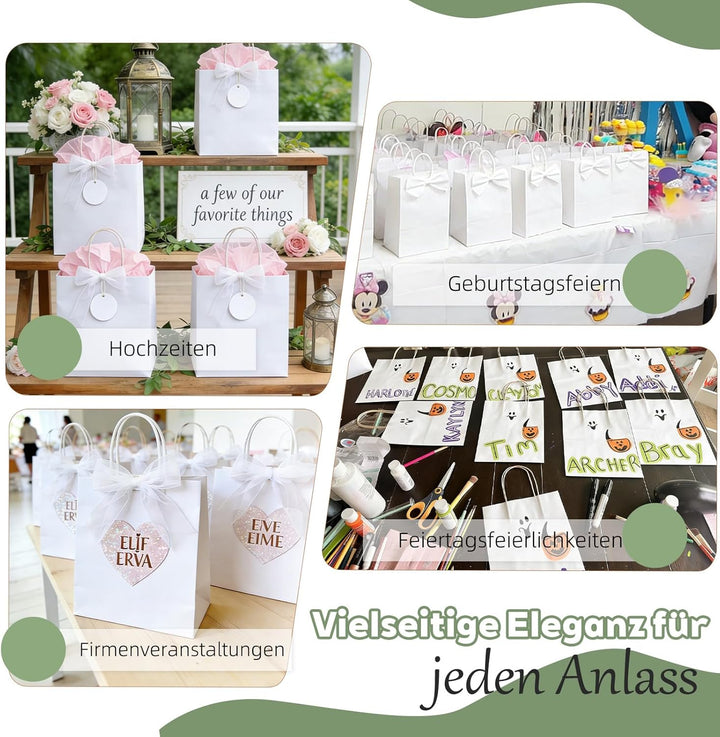 Weifeng 45 Stück Papiertüten Gross Weiss 23x12x30cm Geschenktüten Paper Bags Kraftpapier Taschen meh