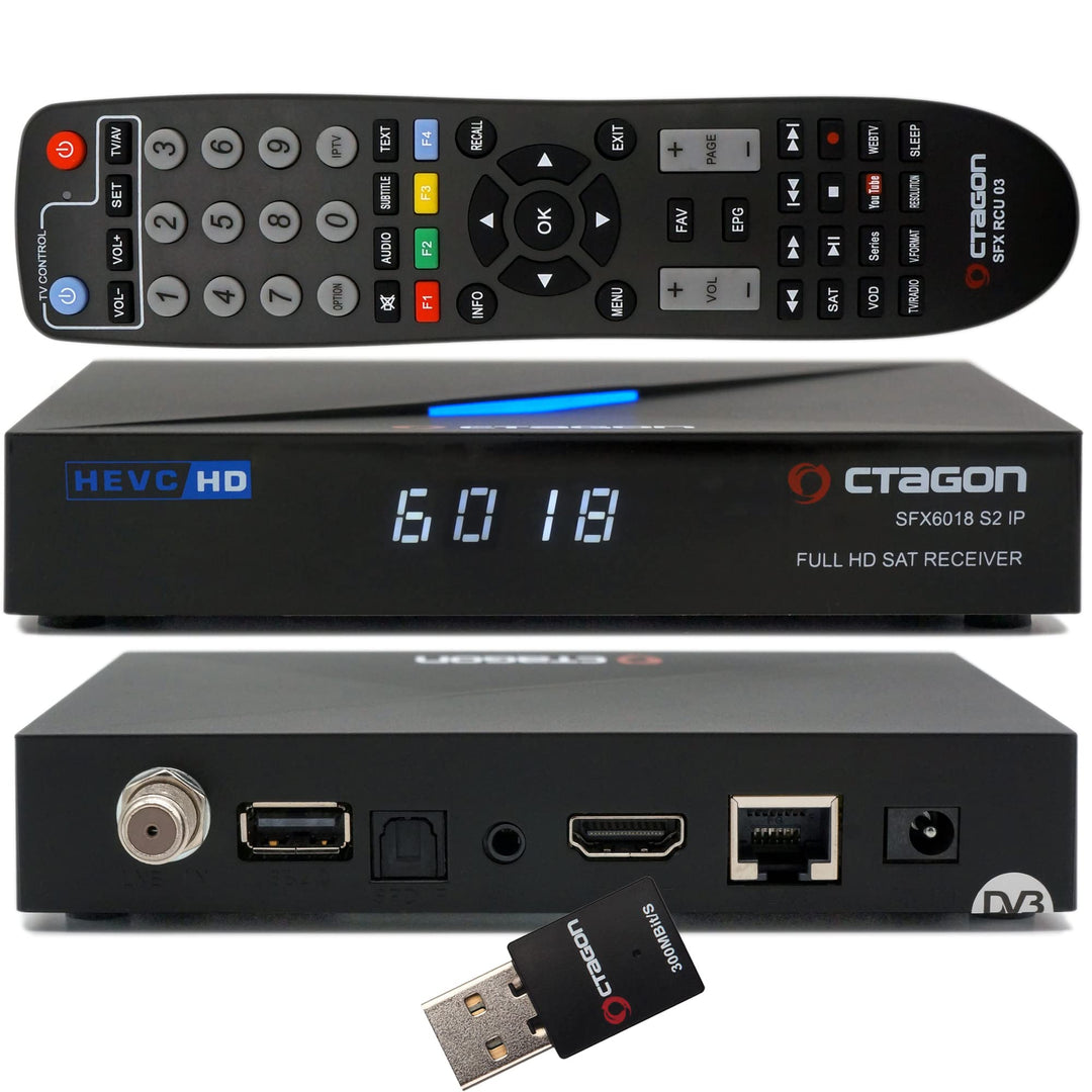 OCTAGON SFX6018 S2+IP 1x DVB-S2 HD H.265 HEVC, E2 Linux Smart Receiver, Satelliten Receiver, Aufnahm