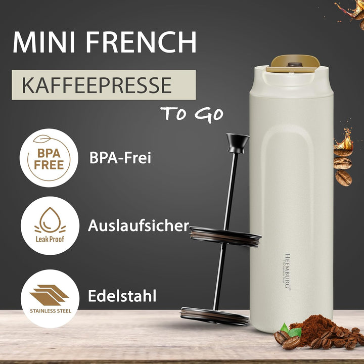 French Press To Go 430 ml Edelstahl doppelwandig isoliert | auslaufsichere Reise Kaffeepresse | Ther