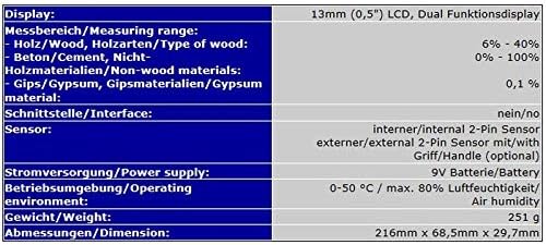 Baufeuchtemessgerät Feuchtemesser Holz Beton Estrich Ziegel MS-7003 F11