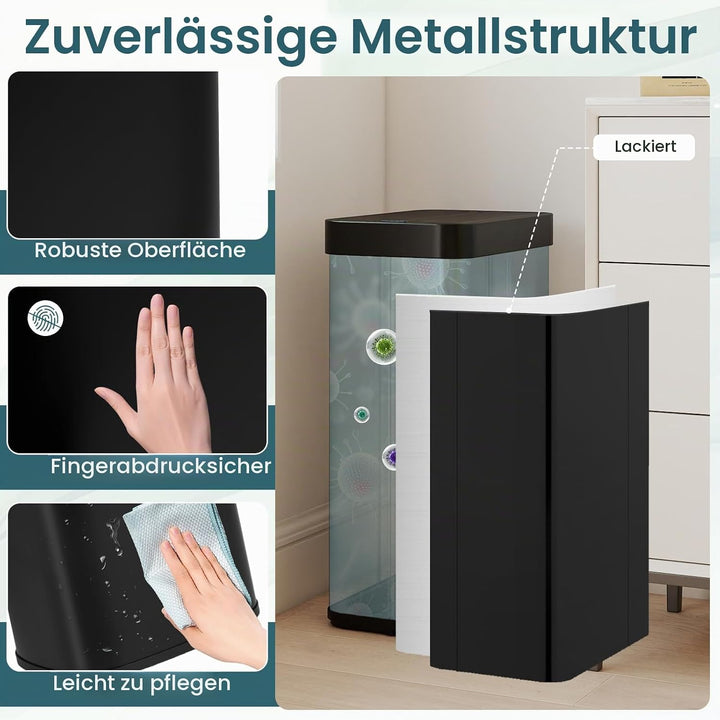 COSTWAY Mülleimer Küche, 68 L Mülltrennsystem 2 Fächer, Abfalleimer aus Edelstahl mit Sensor &amp; Soft-