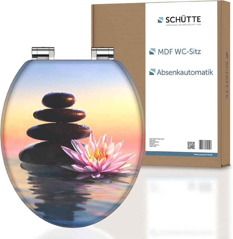 SCHÜTTE WC-Sitz SUNSET mit Absenkautomatik aus Holz | Toilettensitz mit Klodeckel | Holzkern Toilett