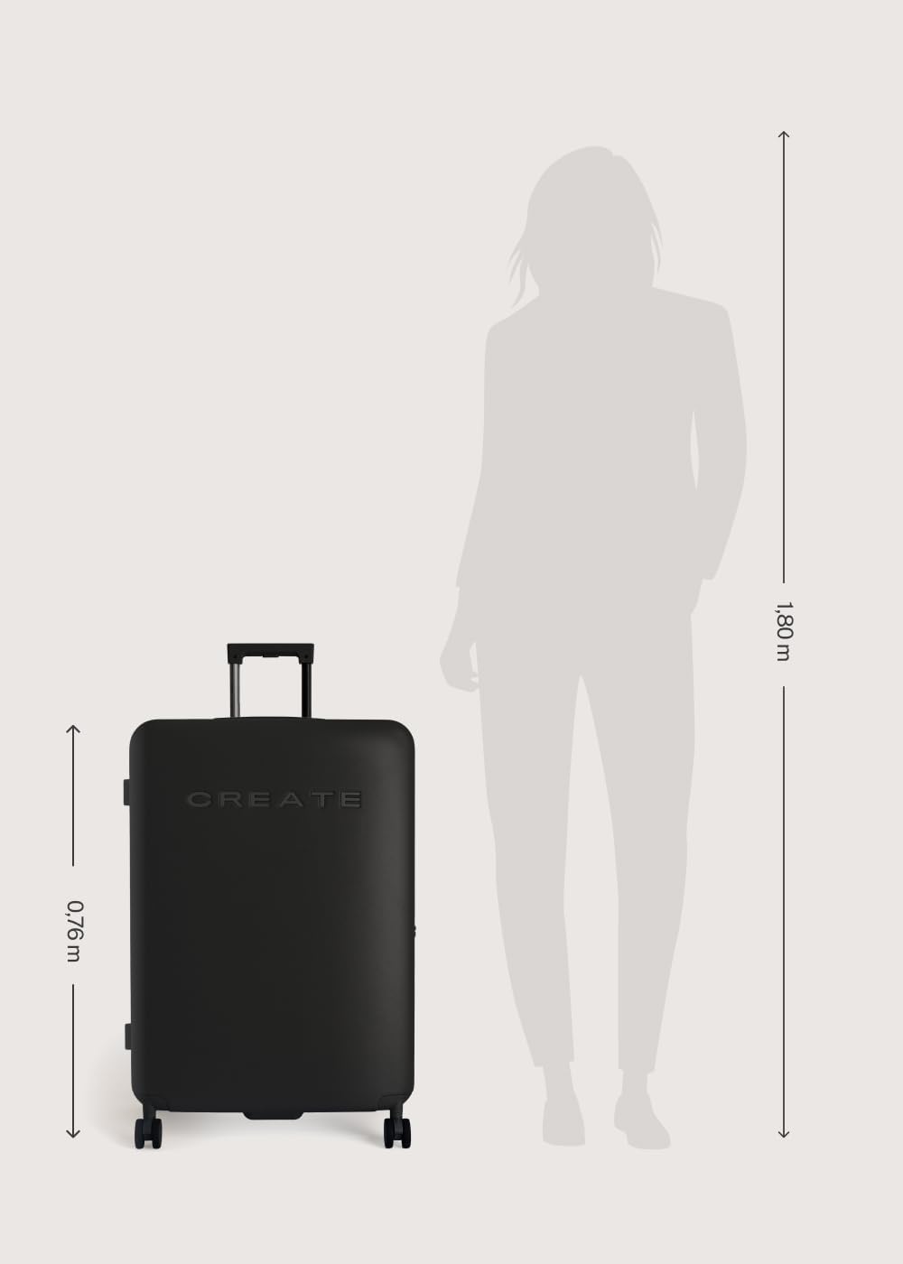 CREATE / Luggage Studio/Polycarbonat-Koffer Schwarz / 53x31x76cm / TSA-Vorhängeschloss, 4 multidirek