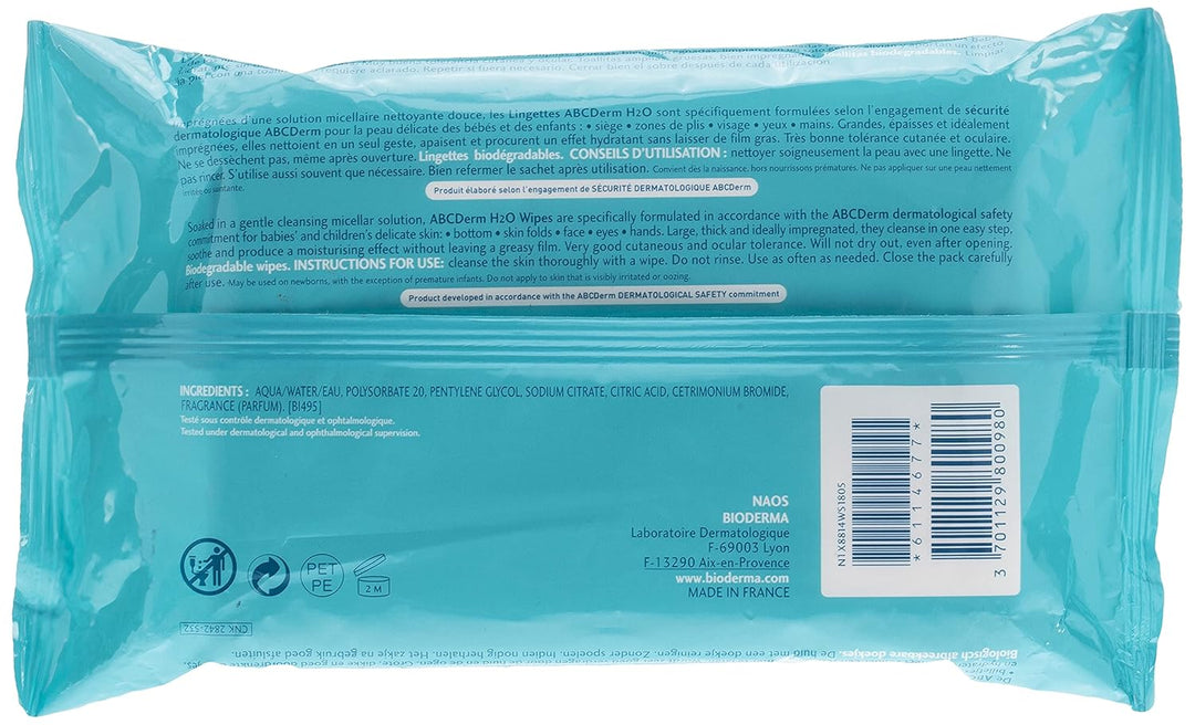 Bioderma ABC Derm H2O, Reinigungstücher, 60 Stück