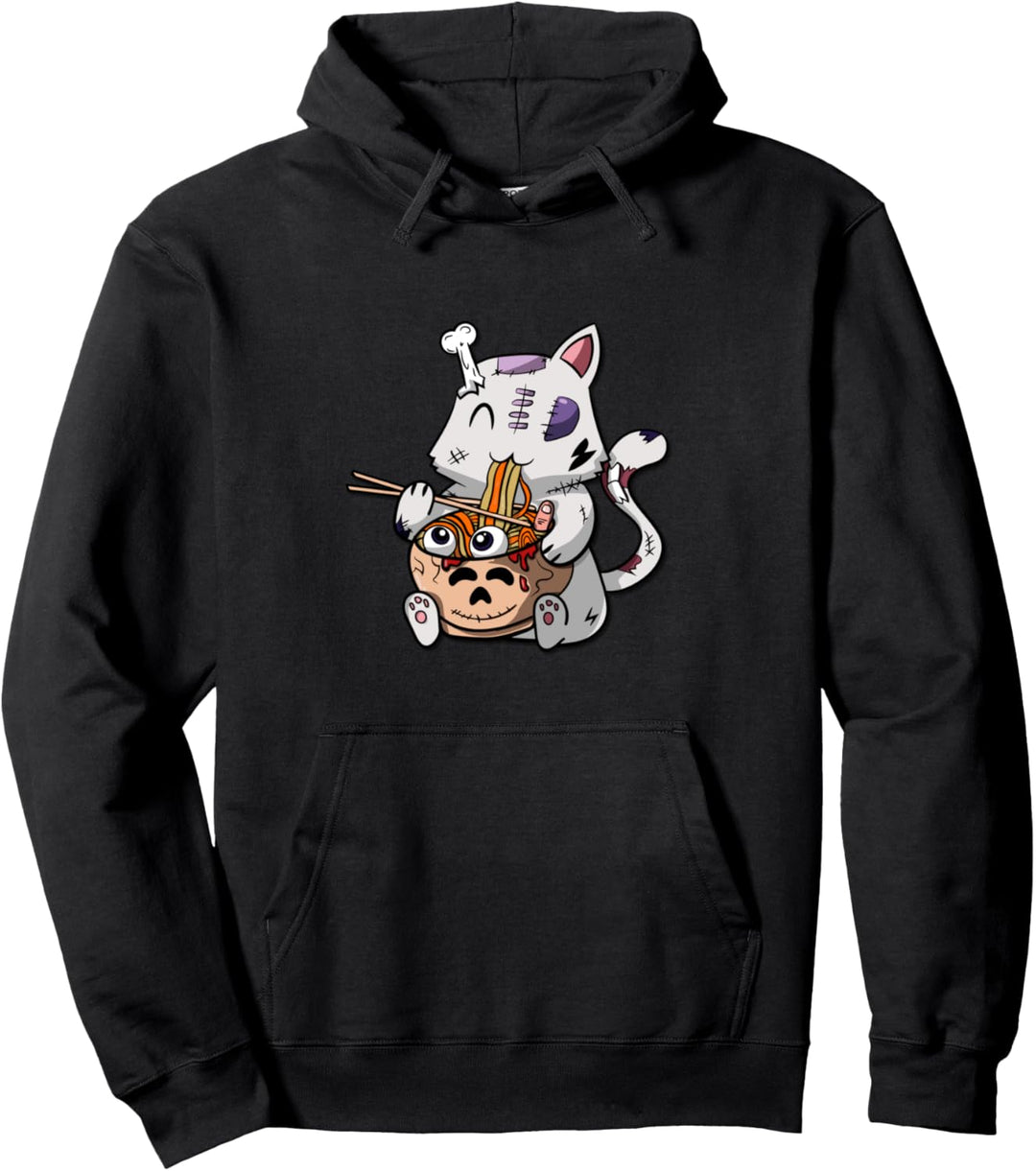 Pastel Goth Kawaii Katze, Anime Kitten Ramen Bowl Pullover Hoodie