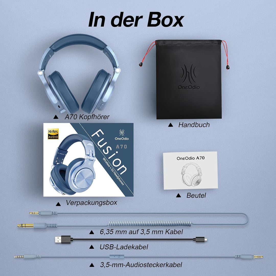 OneOdio A70 Bluetooth Kopfhörer Over Ear, 72 Stdn HiFi Stereo Kopfhörer Kabellos, Wireless Headphone