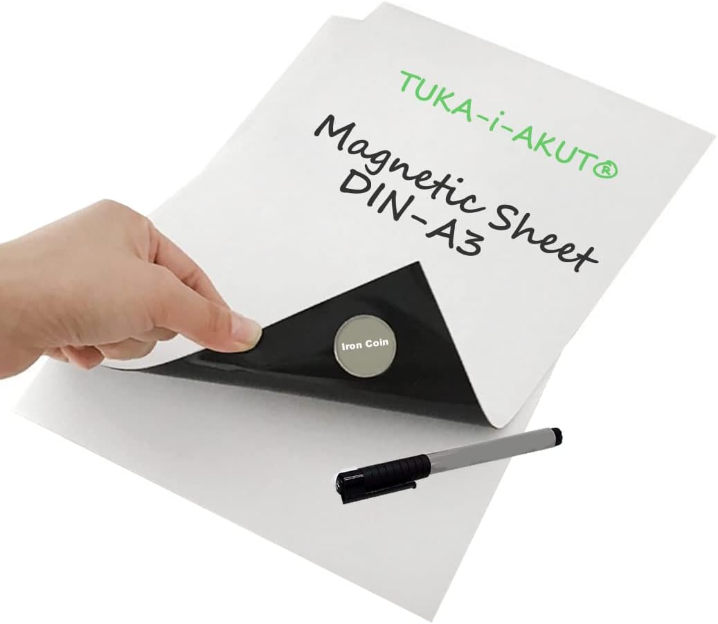 TUKA-i-AKUT 24x A3 Magnetfolie zum Beschriften und Zuschneiden, Flexibel Magnet Tafelfolie Magnetplä