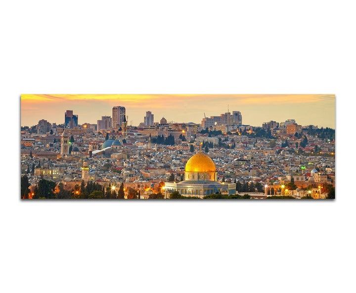 Paul Sinus Art Panoramabild auf Leinwand und Keilrahmen 150x50cm Israel Jerusalem Moschee Wolkenschl