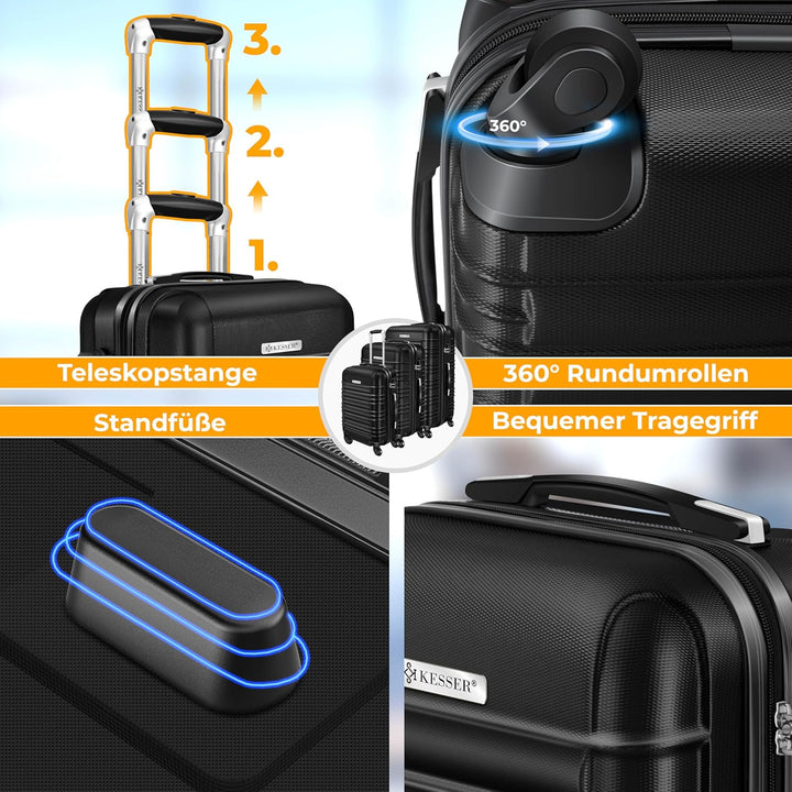 KESSER® 3tlg. Hartschalenkofferset Hartschalenkoffer Reisekoffer Set Reisekofferset Trolley Koffer I