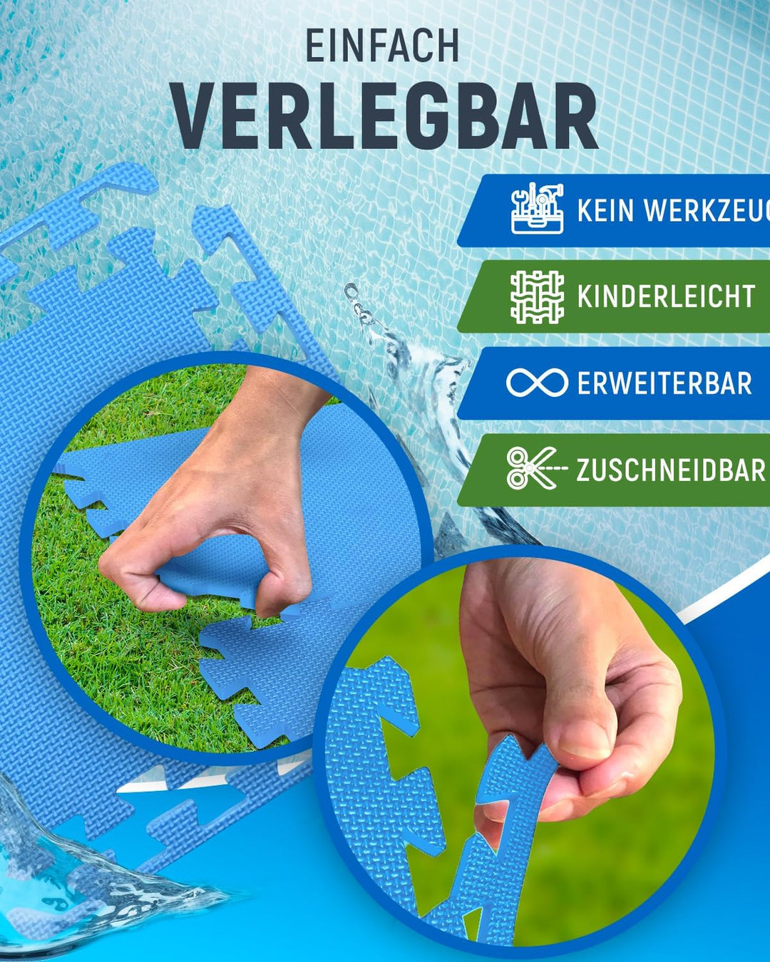 NEOLYMP 18 Stück Pool Unterlage Outdoor zuschneidbar - Whirlpool Unterlegmatte rutschfest und langle