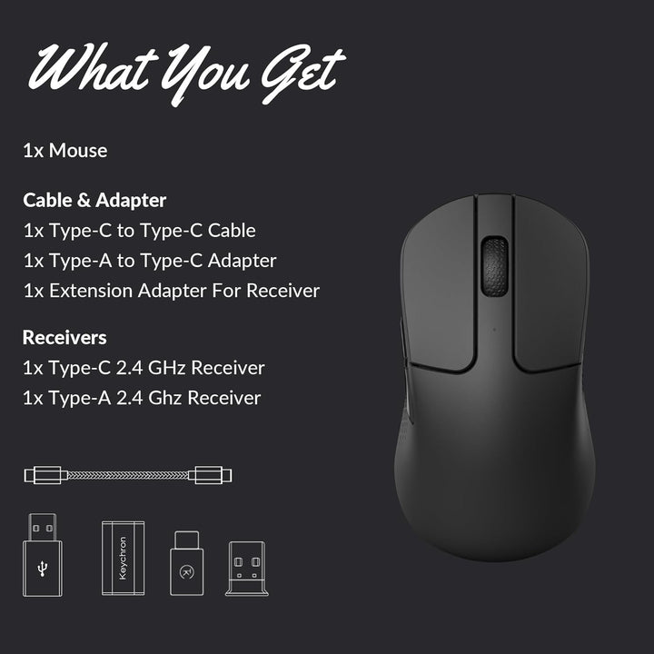 Keychron M3 Kabellose optische Maus, 2.4 GHz/Bluetooth 5.2, 1000 Hz, programmierbarer, PixArt 3311 S