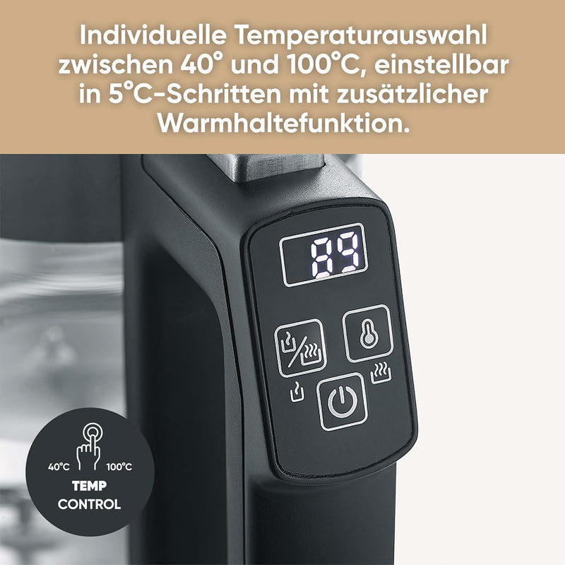 SEVERIN Digitaler Mini Glas Wasserkocher, kompakter Wasserkocher mit Temperaturauswahl, elektrischer