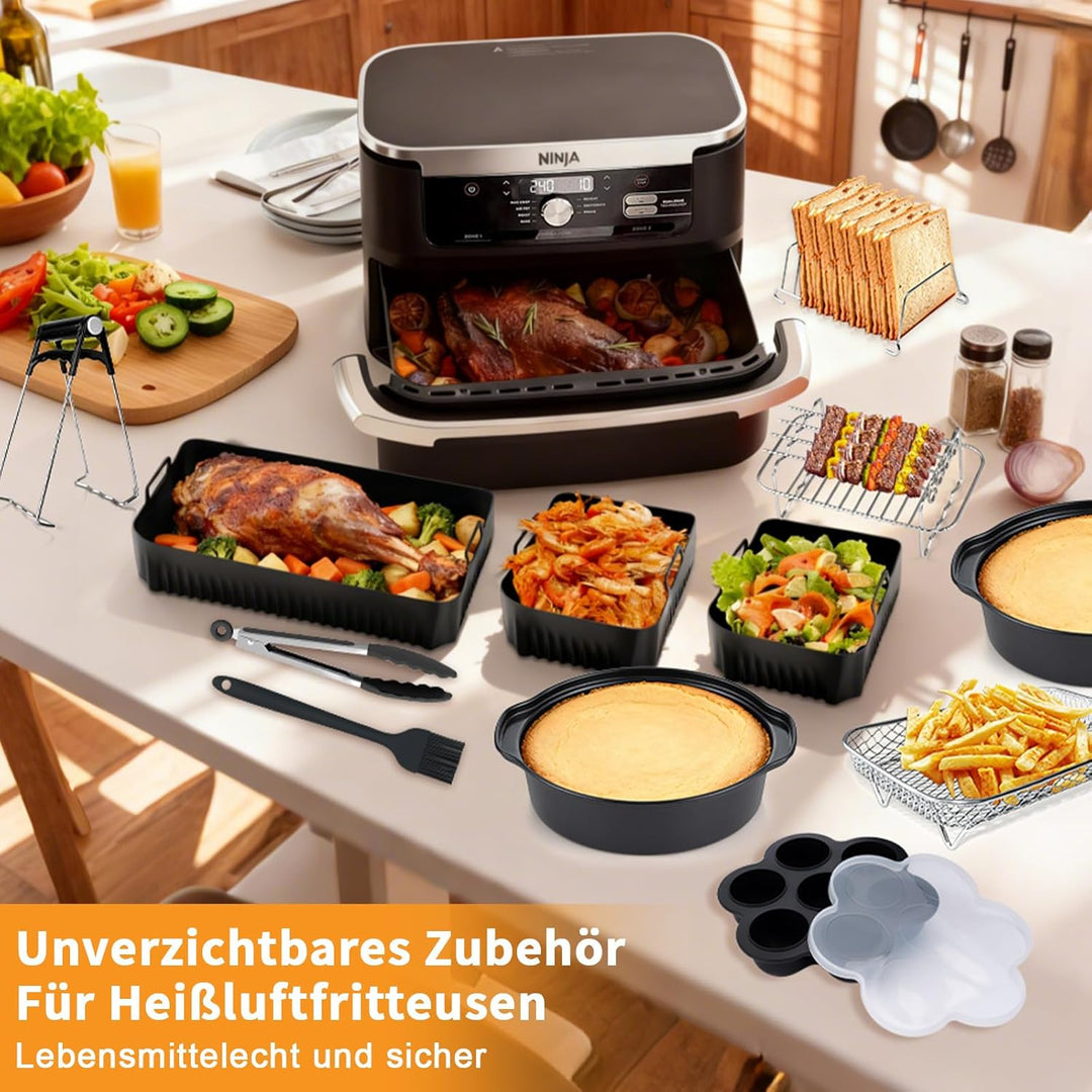 Hunnycook 17P Airfryer Zubehör für Ninja AF500EU Heissluftfritteuse, inklusive 1×10,4L+2×5,2L Airfry