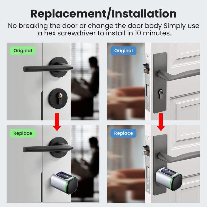 AVATTO Smart Türschloss mit Fingerabdruck, Elektronisches SchliessZylinder 70mm (35/35) mit 2 Schlüs