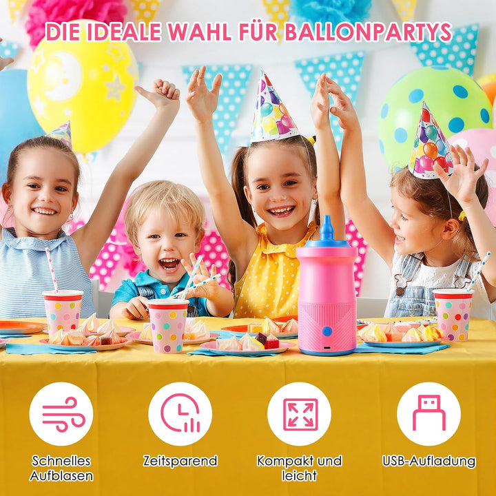 Luftballonpumpe Elektrische, Wiederaufladbare Ballonpumpe mit 2000 mAh Akku und 2 Düsen für Party, H