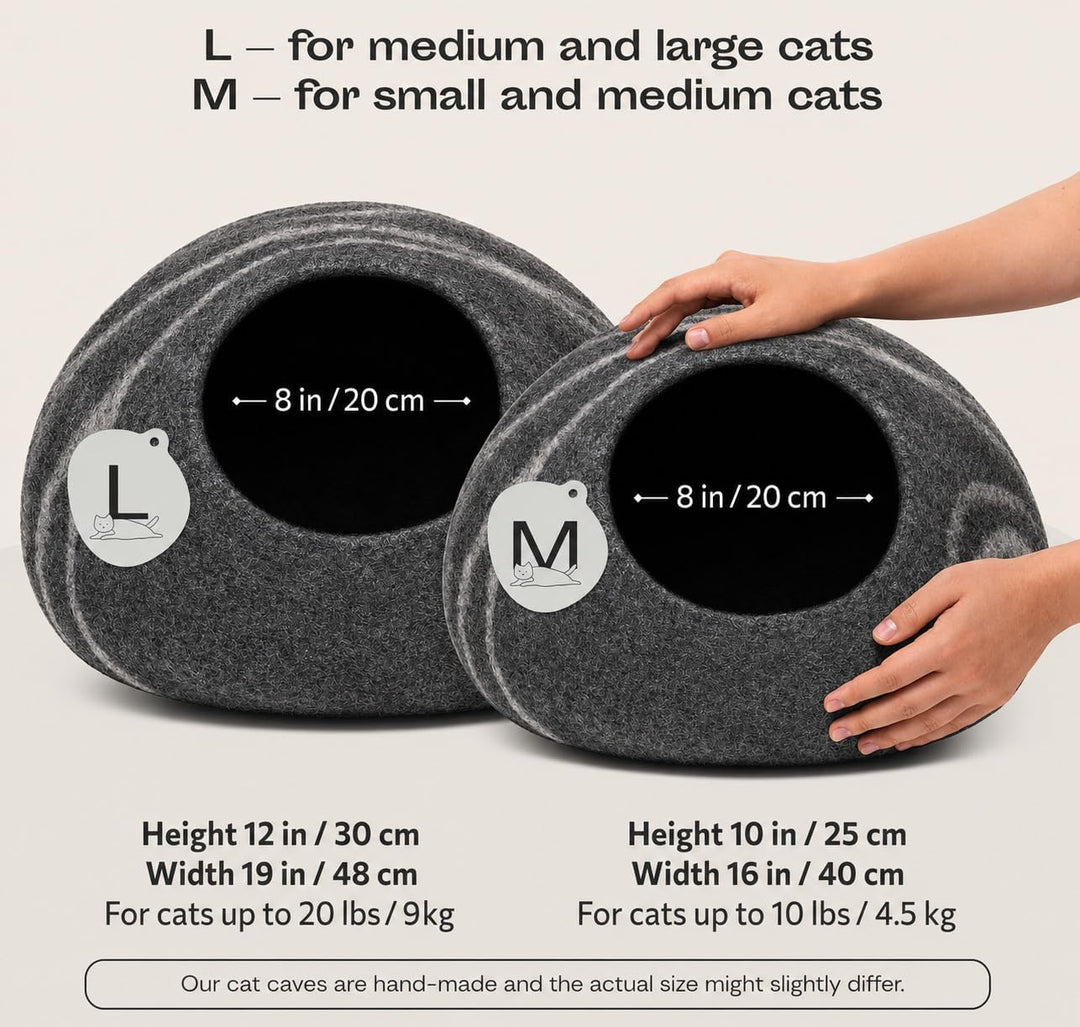 MEOWFIA Katzenbett Höhle – Umweltfreundliche Betten aus 100% Merinowolle für Katzen und Kätzchen (L,